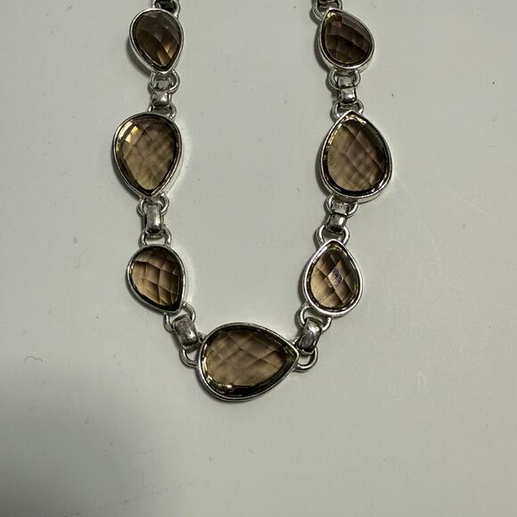 Napier Silvertone Pale Brown Gray Clear Teardrop Faceted Stone Necklace - Picture 4 of 8